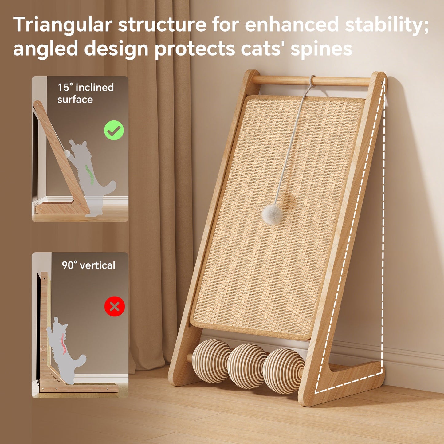 Premium Wooden L-Shaped Sisal Cat Scratcher Lounge