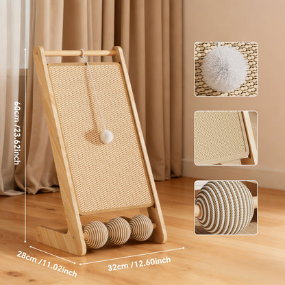 Premium Wooden L-Shaped Sisal Cat Scratcher Lounge