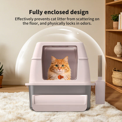 Stainless Steel Cat Litter Box with Anti-Leak Design, Odor Control, Anti-Tracking Step Mat & Litter Scoop