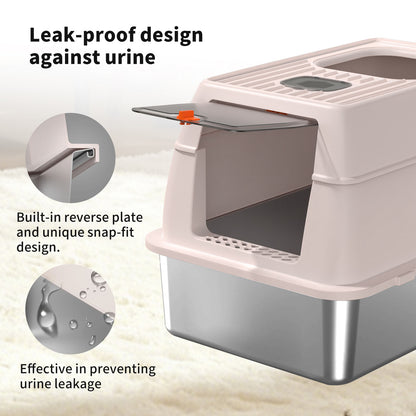 Stainless Steel Cat Litter Box with Anti-Leak Design, Odor Control, Anti-Tracking Step Mat & Litter Scoop