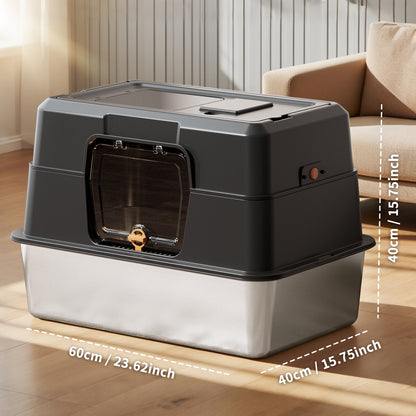 Fully Enclosed Stainless Steel Cat Litter Box 23.6in x 15.75in x 15.75in