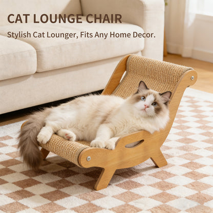 Ergonomic Wooden Cat Lounger & Heavy-Duty Sisal Scratcher Bed