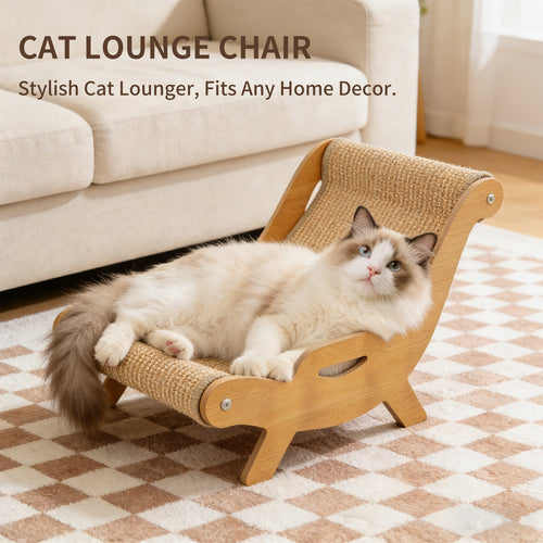 Ergonomic Wooden Cat Lounger & Heavy-Duty Sisal Scratcher Bed