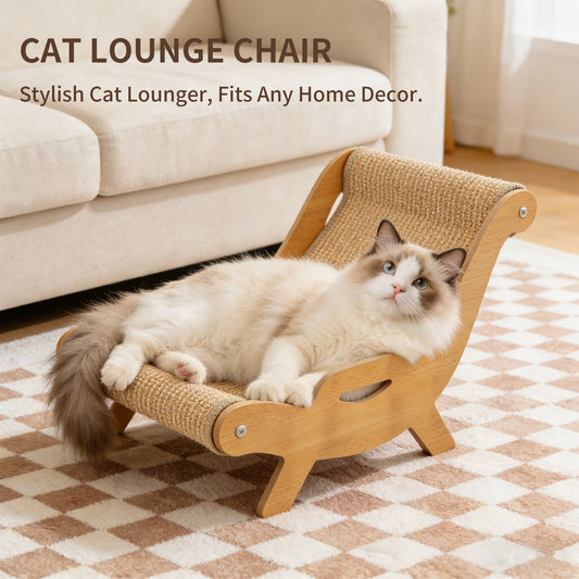 Ergonomic Wooden Cat Lounger & Heavy-Duty Sisal Scratcher Bed