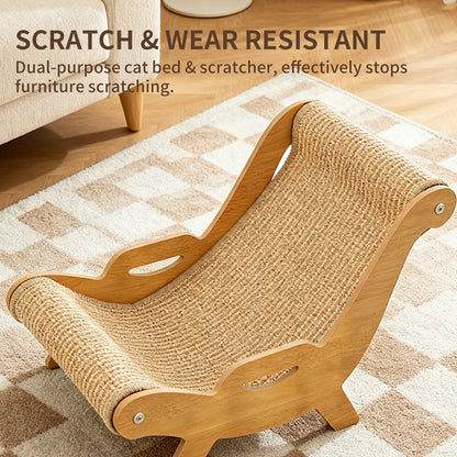 Ergonomic Wooden Cat Lounger & Heavy-Duty Sisal Scratcher Bed