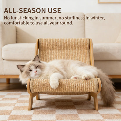 Ergonomic Wooden Cat Lounger & Heavy-Duty Sisal Scratcher Bed