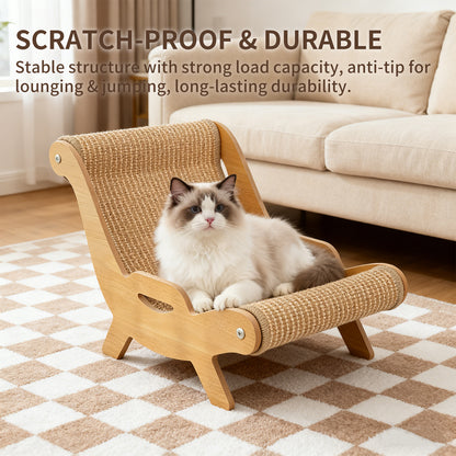 Ergonomic Wooden Cat Lounger & Heavy-Duty Sisal Scratcher Bed