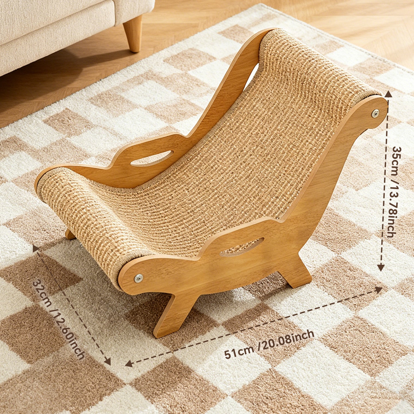 Ergonomic Wooden Cat Lounger & Heavy-Duty Sisal Scratcher Bed