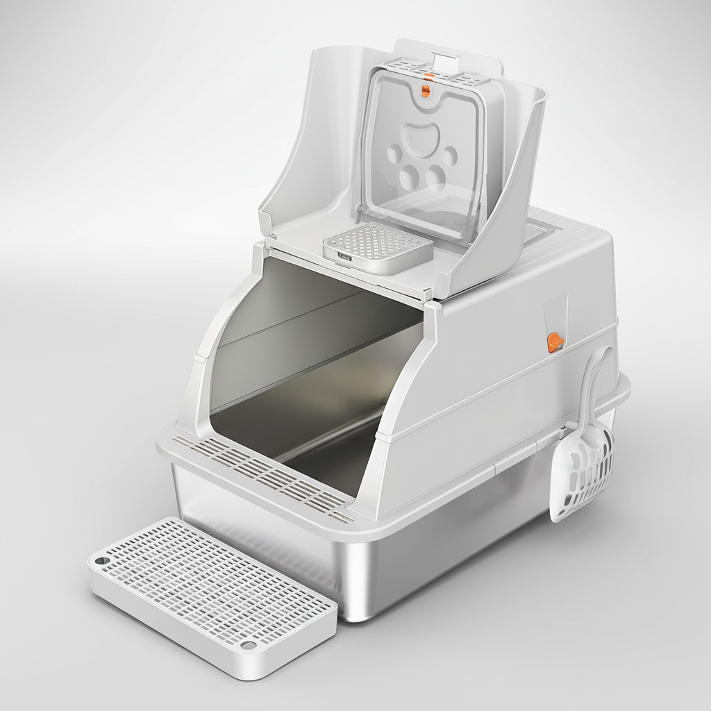 Cat Litter Box Open - Gray to White Gradient Background