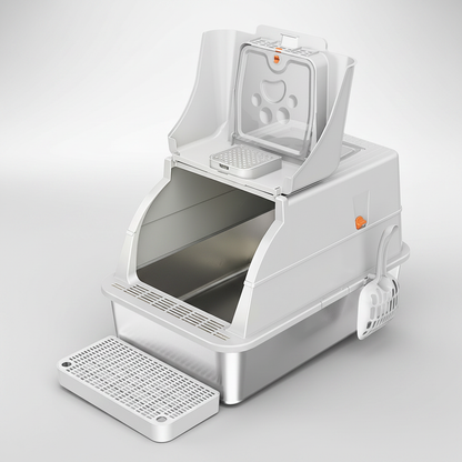 Cat Litter Box Open - Gray to White Gradient Background