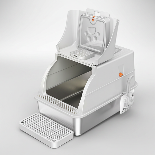 Cat Litter Box Open - Gray to White Gradient Background