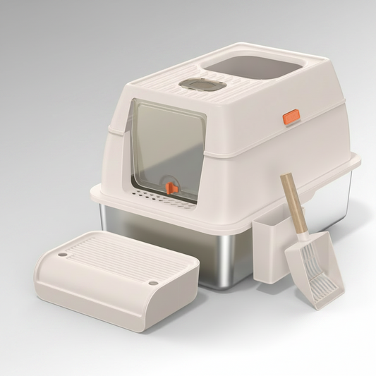 Cat Litter Box with Accessories - Gray to White Gradient