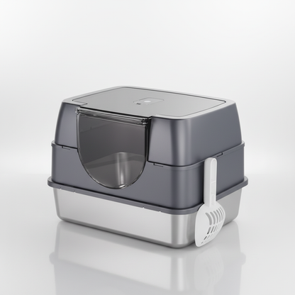 Cat litter box with gray-to-white gradient background