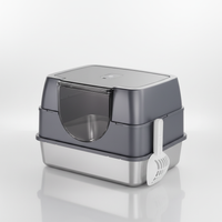 Fully Enclosed Cat Litter Box with Stainless Steel TrayOdor-Locking Detachable Top