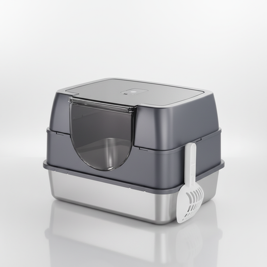 Fully Enclosed Cat Litter Box with Stainless Steel TrayOdor-Locking Detachable Top