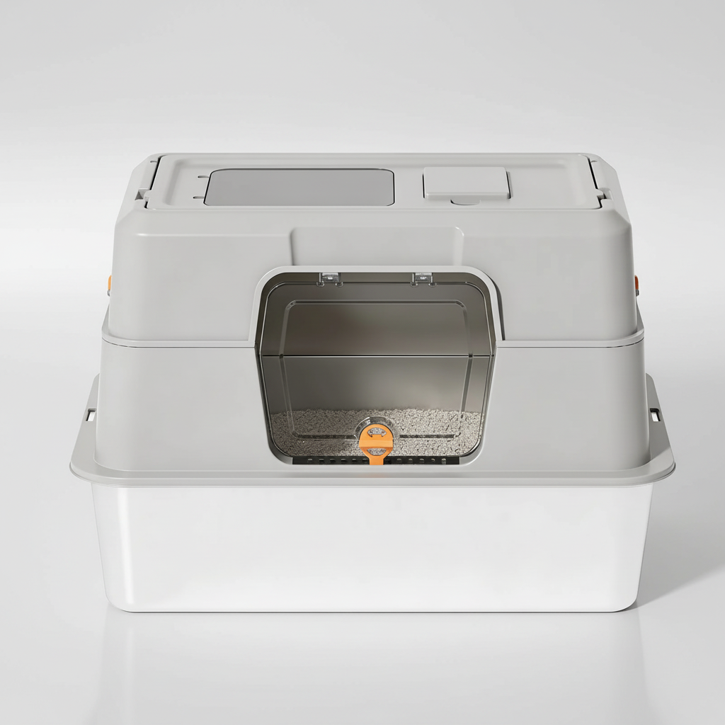 Cat litter box with gray-to-white gradient background