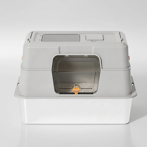 Fully Enclosed Stainless Steel Cat Litter Box 23.6in x 15.75in x 15.75in with Front Door & Top Entry