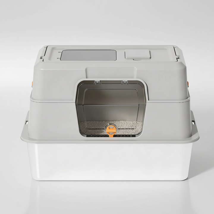 Fully Enclosed Stainless Steel Cat Litter Box 23.6in x 15.75in x 15.75in with Front Door & Top Entry