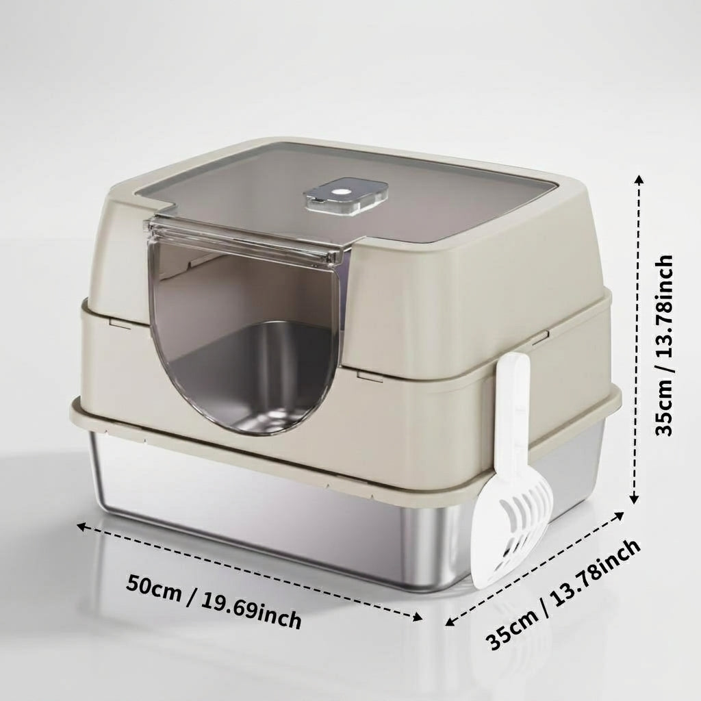 Fully Enclosed Cat Litter Box with Stainless Steel TrayOdor-Locking Detachable Top