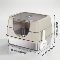 Fully Enclosed Cat Litter Box with Stainless Steel TrayOdor-Locking Detachable Top