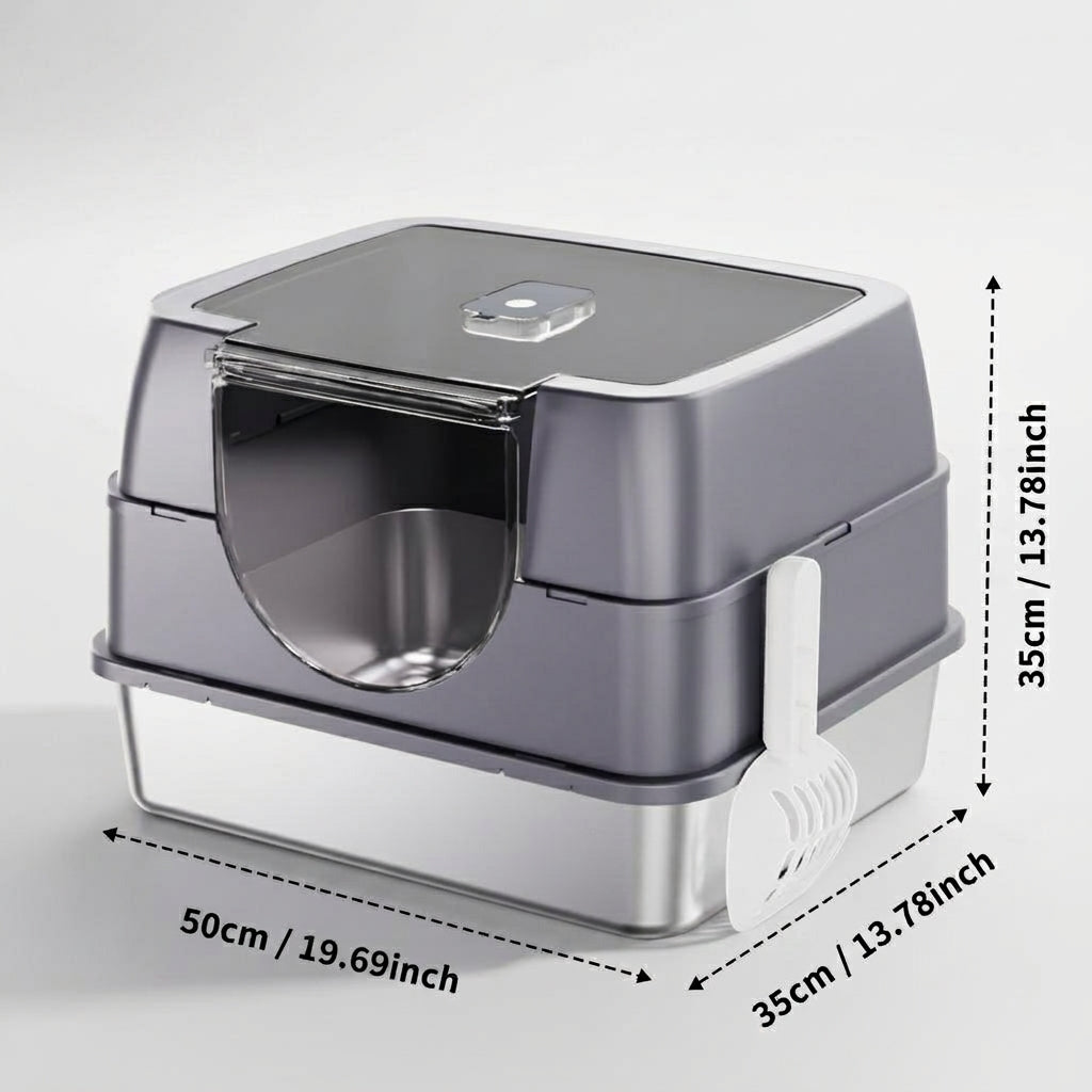Fully Enclosed Cat Litter Box with Stainless Steel TrayOdor-Locking Detachable Top