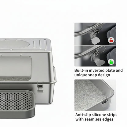 Stainless Steel Cat Litter Box with Anti-Tracking Pedal & Charcoal Odor Absorber